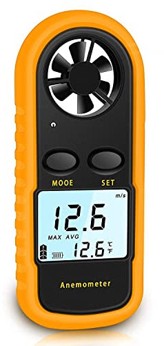 RUZIZAO Handheld Windmesser, digitaler Anemometer zur Messung der Windgeschwindigkeit/Temperatur/Windchill, Windgeschwindigkeitsmesser für HAVC Drohne Segeln Angeln (LCD-Bildschirm)