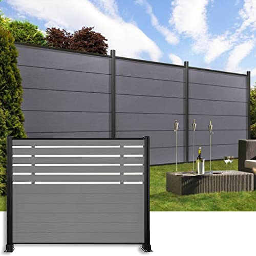 LZMZMQ WPC Sichtschutzzaun Hof-Baluster-Garten-Zäune-Villa-im Freiengeländer, Breite 100 120 140 160 180 cm Aluminiumzaunplatten Deckorators, Graue Paneele, Dekor, Freistehend Für Wetterfest