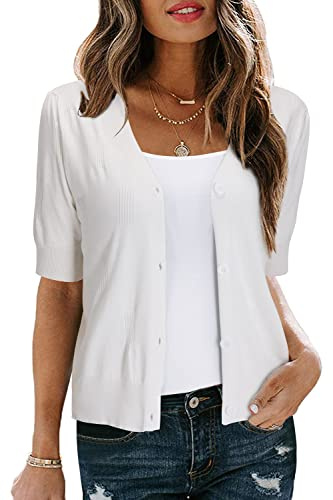 Arach&Cloz Cardigans for Women UK Short Sleeve Bolero Summer Cropped Cardigan Shrugs Buttons Dress Coverup Knit Top