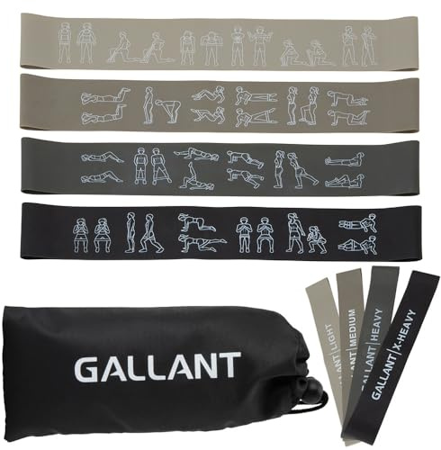Gallant Resistance Bands Set of 4 – Skin Friendly Exercise Loop Fitness Bands with Carrying Bag, 4 Tension Levels for Home Gym Workout, Training, Physio Therapy, Women & Men