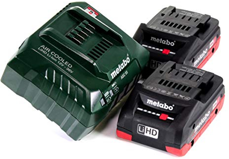 metabo Set base – 18 V – 2 batterie LiHD 4,0 Ah + caricatore rapido ASC 55 – Alta potenza, lunga durata – Set di batterie ideale per strumenti professionali