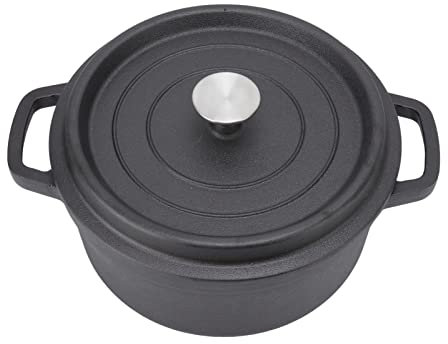 Cast Iron Pot 24cm Uncoated Dutch Oven Flat Bottom for Soup Stew, Cast Iron Dutch Oven with Dual Loop Handles for Electric, Grill, Stovetop, BBQ, Camping