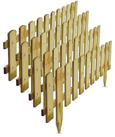 RightClick Natural Wooden Picket Fence Panel Pack of 4 - Decorative, Weather-Resistant Garden Edging for Patio, Lawn, Pathway, Backyard