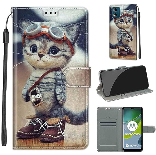 Funda para Motorola Moto E13, Carcasa Libro con Tapa de Cuero Piel Billetera Case Flip Cover con Kickstand, Hebilla Magnetica, Ranuras para Tarjetas Carcasa para Motorola Moto E13