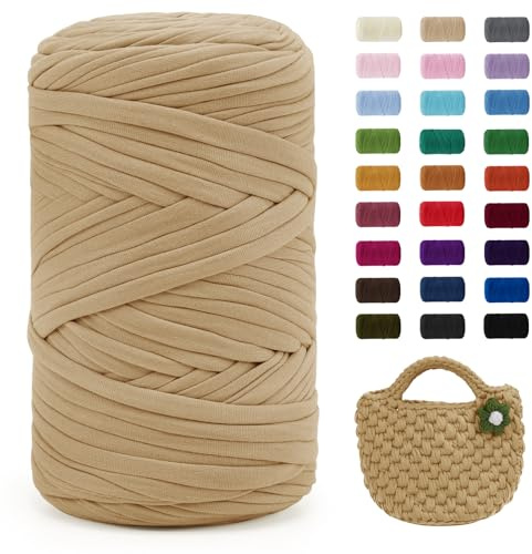 Uiopa Fil Crochet, 400g/120m Fil Polyester en Tissu Chunky Tshirt Yarn, Laine T-Shirt Crochet Trapilho pour Sacs/Paniers/Tapis, Décoration d'Intérieur, Bricolage, Artisanat