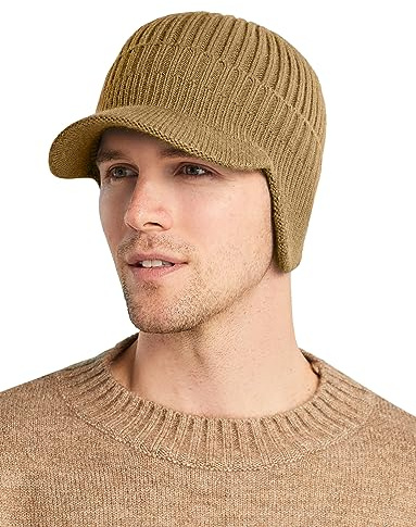 AIEOE Herren Wintermütze Dick Warm Strickmütze mit Ohrenklappen Fleecefutter Winter Mütze mit Schirm Weich Elastisch Outdoor