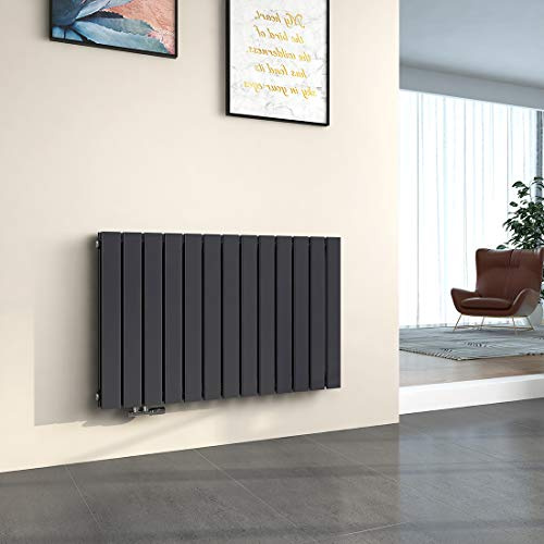 EMKE Radiateur à Eau Chaude Mural Chauffage 63 x 100 cm,Anthracite | Radiateur Horizontal en Acier Double Couche 1343 W Radiateur Salle de Bain