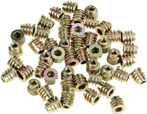 Ezweiji Insert fileté en bois Écrous filetés avec douille hexagonale M4 50pcs M4 x 8mm Insert de vis en alliage de zinc Assortiment d'écrous filetés pour meubles en bois