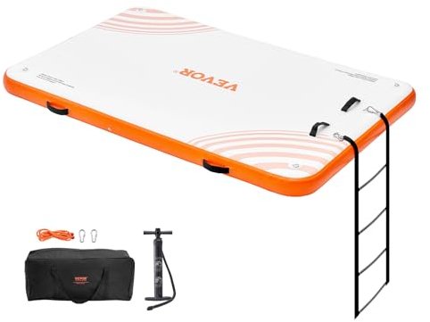 VEVOR Inflatable Floating Dock, 8 x 5FT Inflatable Dock Platform, Non-Slip Water Floating Dock Mat with Portable Carrying Bag & Detachable Ladder, Floating Platform Island Raft for Pool Beach Ocean