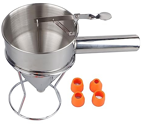 Distributeur de Pâte à Crêpes en Acier Inoxydable, Distributeur D'entonnoir D'une capacité de 5 Tasses avec 4 Becs en Silicone pour Cupcakes et Produits de Boulangerie