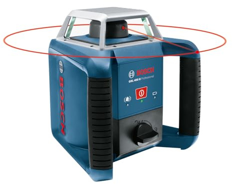 Bosch Professional Rotationslaser GRL 400 H | Ein-Knopf-Bedienfeld, max. Arbeitsbereich: 400 m Durchmesser, Empfänger LR 1, Akkus (2xD, 1x9V), Ladegerät, L-Boxx