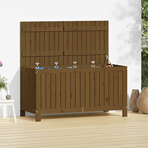 Homgoday Casa Contenitore da Giardino Marrone 121x55x64 cm Legno Massello Pino, Cassapanche e Bauli per Esterni, Armadio da Esterno, Porta Attrezzi da Giardino, Pouf da Esterno, Cassapanca da Esterno