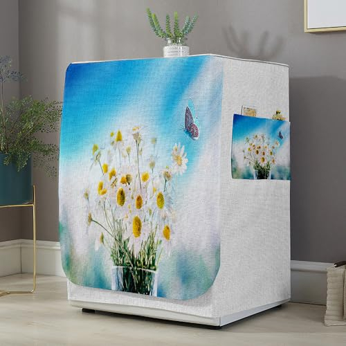 Highdi Housse de Protection pour Machine à Laver, Chargement Frontal Housse La Poussière avec Ouverture Frontale pour Linge Domestique (Capacité S 6~7.5KG,Impression Marguerite 7)