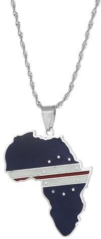 JEDTAKCT Map Of Africa Original Cape Verde Pendant Necklaces - Ethnic Flag Oil Dripping Hip Hop Maps Charm Pendant Necklace, For Women Men Clavicle Chain, Sweater Thin Chain Jewelry Gift,White,50Cm
