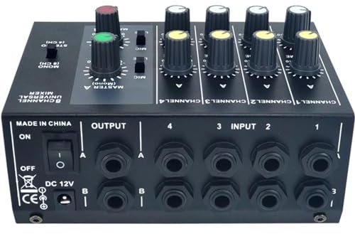 Amplificatore audio stereo MIX-428 Mini mixer audio portatile Console audio mixer a basso rumore 8 in 2 out con adattatore di alimentazione raggio di trasmissione esteso