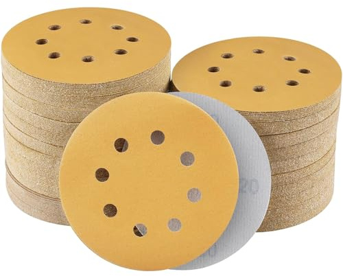 Sruhrak 100 Pcs 125mm Sanding Discs 400 Grit | Nylon Backed 8 Hole Hook and Loop Abrasive Pads, Compatible with Random Orbital Sander