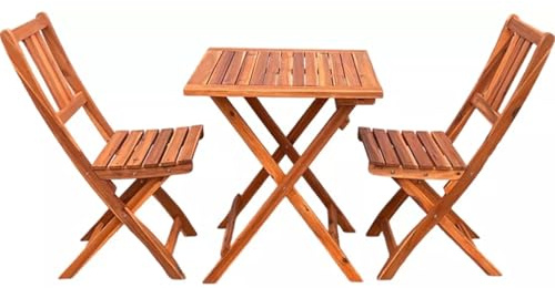 YOEVU | Set de bistró 3 Piezas | Madera de Acacia marrón | Mesa 60x60x72 cm, 2 sillas Plegables | Uso Exterior, diseño Compacto para terraza y balcón