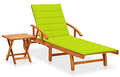 Higsose Liegestuhl Garten mit Tisch und Auflage Akazie Massivholz 200x67x85cm Hellgrün Trendigen Relaxliege Pool Rückenlehne und Fußstütze Sind Verstellbar Balkon Sonnenliege Platz für Handy
