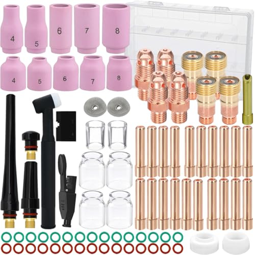 EATBALE 85 Pcs Welding Torch Accessories for TIG WP-17/18/26, Alumina Nozzle, Collets, Stubby Gas Lens, #12#10 Heatproof Glass Cup, Consumables for Tig Welder Gun