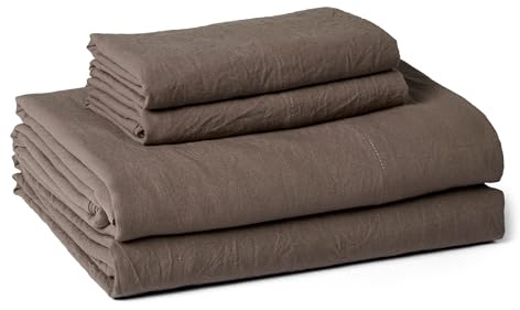Amazon Basics Brushed Microfiber Sheet Set, Extra Soft with Natural Texture, Breathable, Elastic Band, Machine Washable, Oeko-TEX Certified, 4-Piece, Queen, Brown