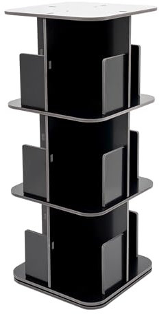 SAUADY Stehendes Bücherregal 360° Drehbares Bücherregal 3-stöckiges Kleines Eck-Bücherregal für Schlafzimmer Arbeitszimmer Schwarz 39 * 39 * 97CM