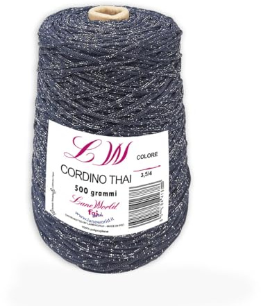 LaneWorld Cordino Thai per Borse a Uncinetto 500 g, Filato 100% Poliestere Resistente per Borse e Fai da Te, Uncinetto 3,5-4, Confezione da 1/3/5 Pezzi (Anche Glitterato) (1, CT1 gl)