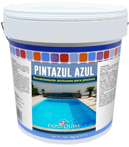 EXPOQUIM PINTURA para PISCINAS de CEMENTO al AGUA con acción IMPERMEABILIZANTE (Azul, 5 kg) – Secado rápido, antideslizante y resistente a UV – Apta para ESTANQUES y FUENTES