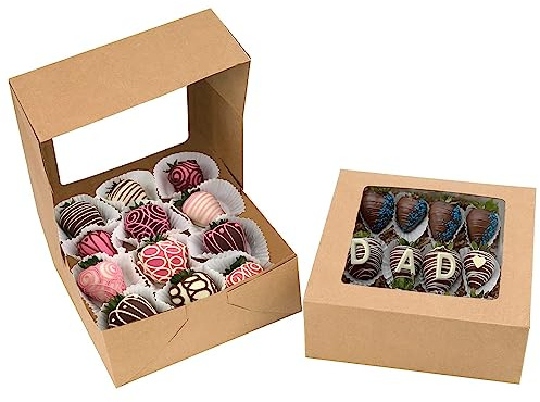 BTSD-home Kraft Keks-Boxen Süßigkeiten-Boxen mit Fenster für Schokolade bedeckt Erdbeere Macaron Donut zerbrechliche Herz gebackene Waren,Charcuterie Box (Braun)