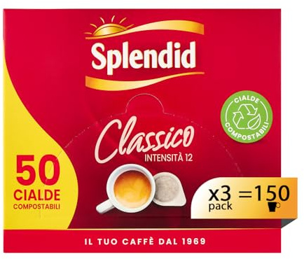 Splendid - Caffè in Cialde ESE - 150 Cialde - 3 Confezioni da 50 - Intensità 12 - Miscela Espresso per Macchina Portafiltro Monodose - Gusto Deciso e Aroma Tostato