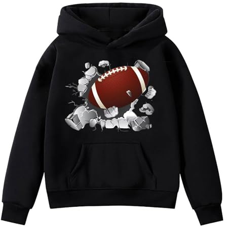 Generisch | Enfants Super Bowls Fans de Football Ado Sweatshirt Joueur Sport Rétro Enfants Garçons Filles Rugby Pullover Hoodie Sweatshirt Ensemble de Body pour Filles, Noir , 9-10 ans