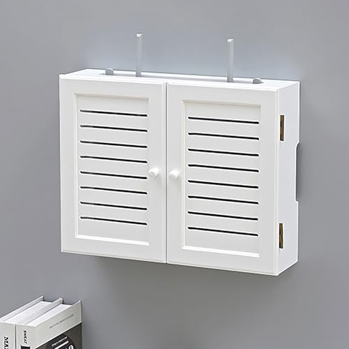 Nordivo Caja de Almacenamiento Router WiFi, Ocultador de Caja WiFi de Pared, Estante de Pared para Router, Armario Router para Hogar y Oficina(White,L36cm/14in)