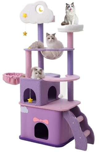 Rascador para Gatos en Forma de Nube con Poste Rascador y Escalera Pequeña, Castillo Gato con Hamaca y Condominio, Casa de Juegos para Mascotas Que Ahorra Espacio