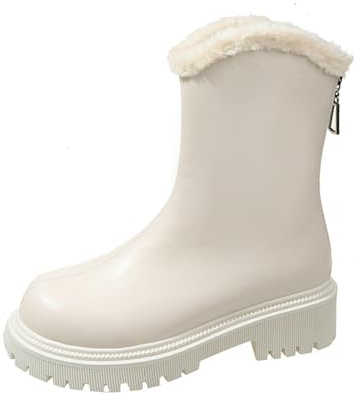Botas de goma para mujer, forradas, impermeables, botas de agua de media altura, antideslizantes, botas de lluvia, botines de jardín, botas de agua, botas de nieve, botas de invierno, forradas, Blanco