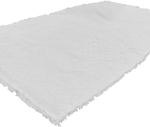 Vestamore Picknickdecke, groß, weiß, gewebte Baumwolle, 180 x 228 cm, Fransen
