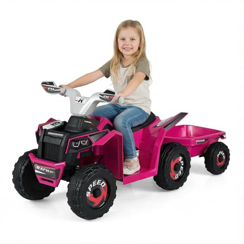 COSTWAY 6 V Elektrisk Barnfyrhjuling med Avtagbart Hänge, 2–3 km/h Elfyrhjuling med Strålkastare, Fram- och Bakåtfunktion Mini ATV för Pojkar och Flickor från 3 År