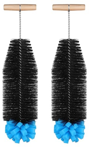 AOOTE Flaskborste för Rengöring, 2PCS, 33 cm, Blå | Rengöringsborste med träskaft, lämplig för flaskor med smal hals, med styv borst och mjuk svamp