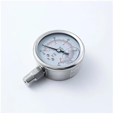 HSMQUBDBX 1/4 NPT Base Glycerin Filled Pressure Gauge Meter -1-10Bar Stable Performance Double Scale Gauge Manometer Pressure Tester