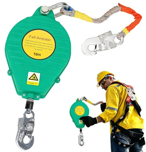 Absturzsicherung Dachdecker, Höhensicherungsgerät Absturzsicherung 3m/5m/7m/10m/15m/20m, Auffanggurt Absturzsicherung Einziehbar mit Selbstsicherndem Haken(Grün,10m)