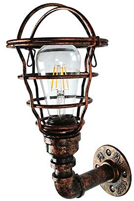 LYGSWDB Retro Industrie Wind Wandlampen Drahtkäfig Wandleuchten Beleuchtungskörper Steam Punk Loft Industrie Eisen Rost Wasserrohr Vintage Wandlampen 1-flammig E27 Interessant