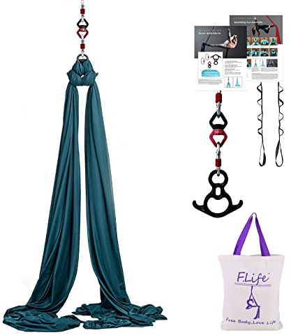 F.Life Aerial Silk Yoga Hammock Strater Kit -10 Yards For Flying Yoga (Dark green)