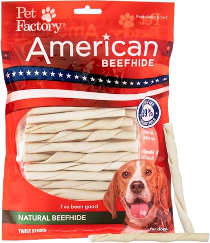 Pet Factory American Beefhide 5 Twist Sticks Dog Chew Treats - Natural Flavor, 1 lb