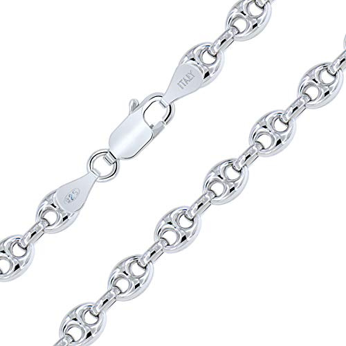 PLANETYS - Hohl Kaffeebohne Bohnenkette 925 Sterling Silber Rhodiniert Kette - Halskette - 6.2 mm Breite Verschiedene Längen: 40-45-50-55-60-65-70 cm