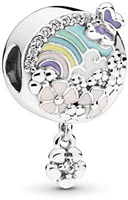 FGT Rainbow Flower Purple Butterfly Floral Clear CZ Sterling Silver Charm for Bracelets Necklaces Pendants Gift for Women Girls Best Friend Mum Daughter Wife Family Birthday Mothers Day Valentine