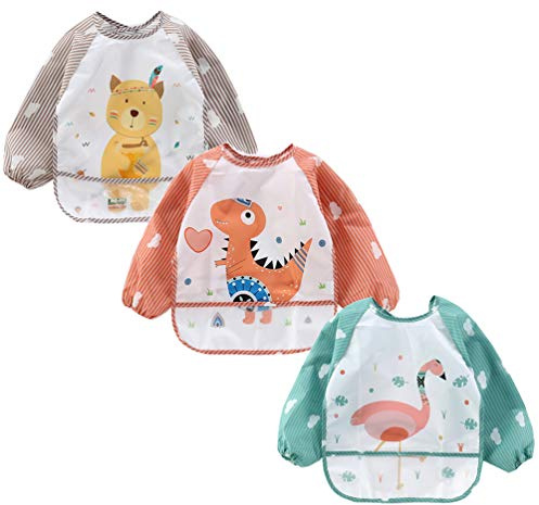 Yealoo 3pcs Wasserdicht Babylätzchen Ärmellätzchen abwaschbar Latz Nässeschutz 6-36 Monate