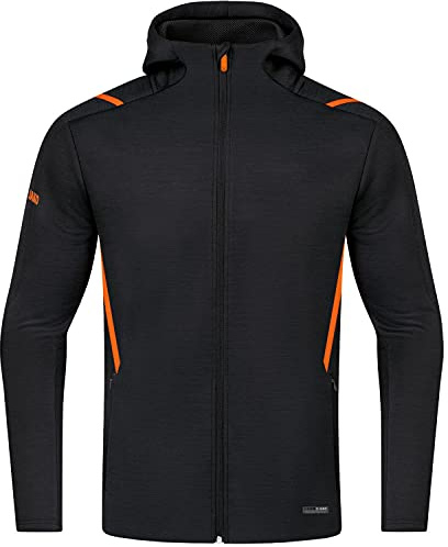 JAKO Fritidsjacka för män, utmaning med huva, fritidsjacka, utmaning med huva svart melerad/neonorange M