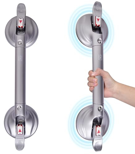HEINSY 19inch Shower Suction Grab Bar, Portable Shower Handle Bar Suction Grip Bar Bathtub Handle with Strong Hold Suction Cup Fitting and Rapid Release for Bathroom(Max Capacity 300lb