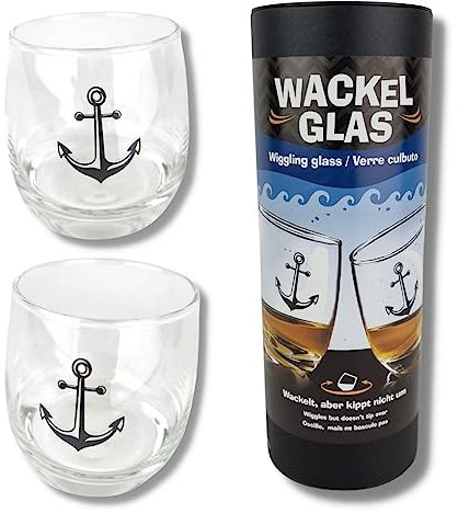 GILDE - 44471-2er Set Wackelglas Anker, 2 Gläser in einer Zylinderbox mit Banderole, Glas: H 8,5cm D 7,5cm Füllmenge ca. 200ml, spülmaschinenfest