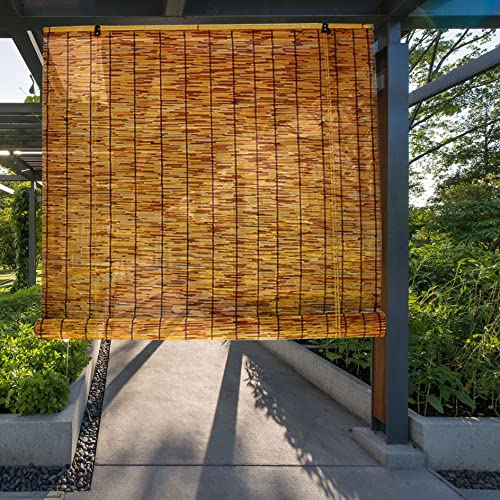 Bambusrollo Aussenbereich Outdoor Wetterfest Rollos Außenrollo Balkon Sonnenschutz Bambus Sichtschutz Jalousien mit Lifter Trennwand Schilf Vorhang Lichtfilterung Vorhänge für Fenster Türen Patio ( Si