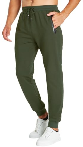 JustSun Pantaloni Tuta Uomo Sportivi Pantaloni Felpati Uomo Invernali Jogging Pantalone Slim Fit Uomo Cotone Verde L