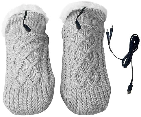 Anwangda USB Electric Heated Foot Warmers Winter Thick Plush Foot Heater Thermal Heating Pad Cushion Heat Feet Warmer Boots Shoes for Men Women Home Office(Grey)(Grey)